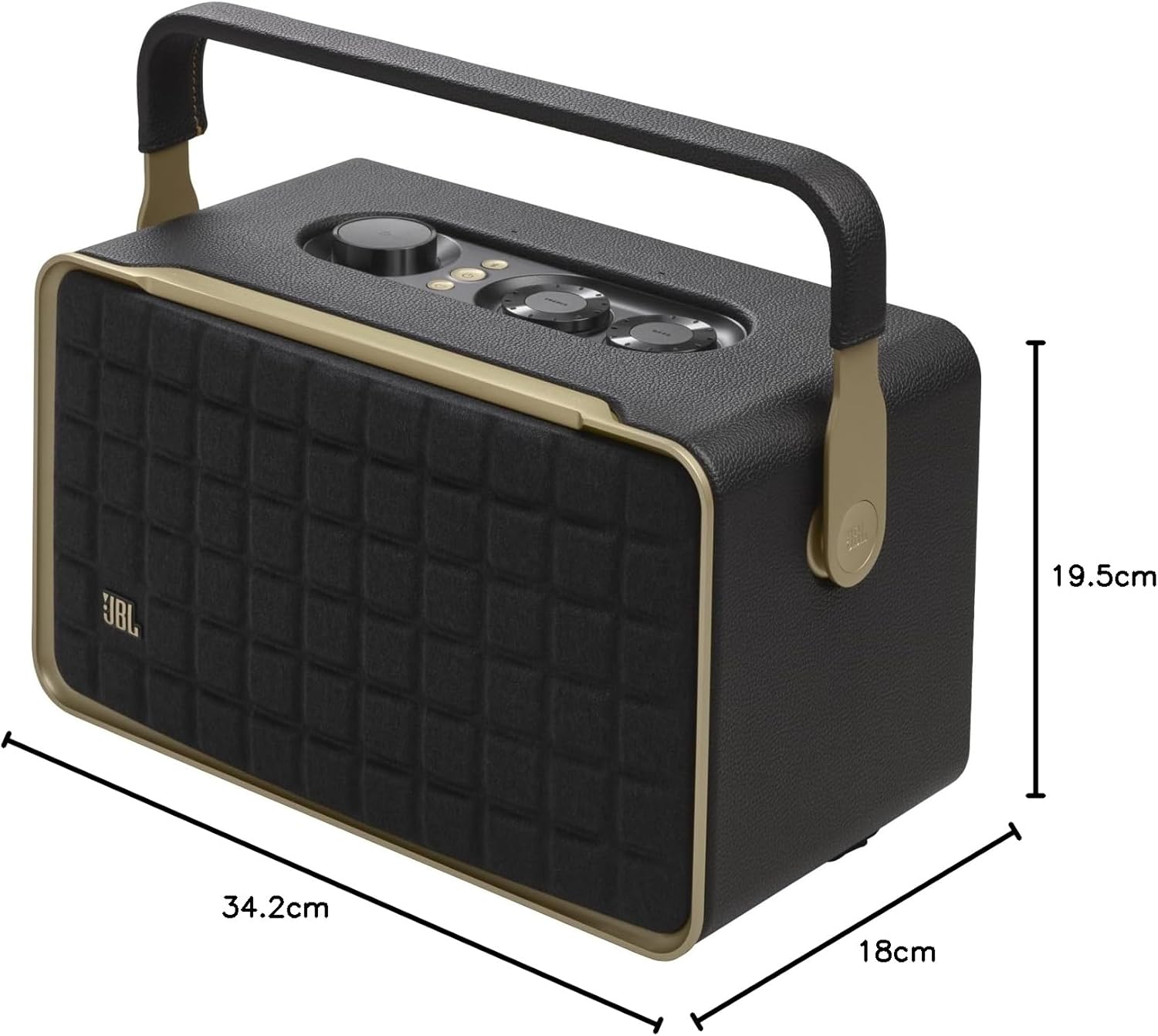JBL Authentics 200 Smart Home Altoparlante – Cassa Bluetooth dal design retrò anni '70 – Con griglia Quadrex, Google Assistant, Alexa, AirPlay e JBL One App – Nero
