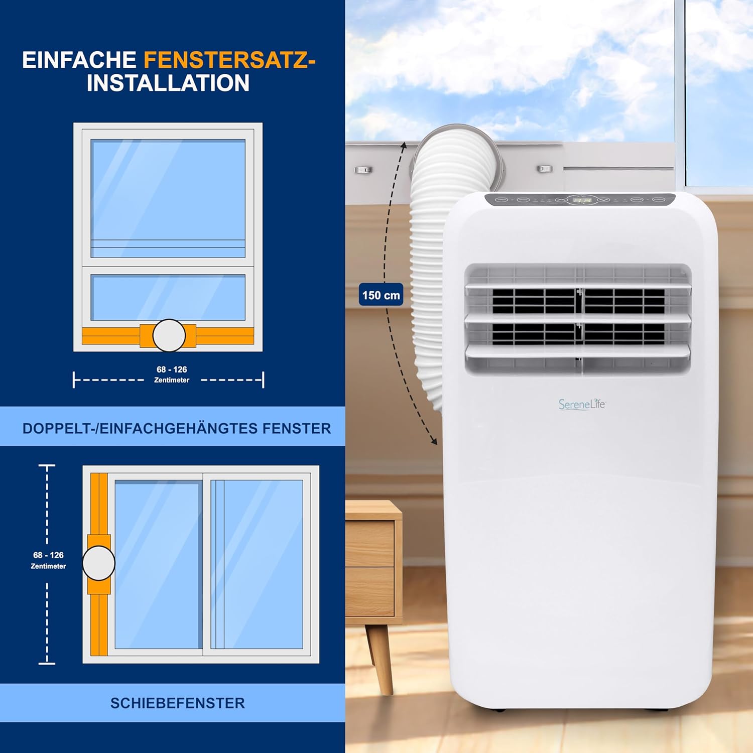 SereneLife Climatizzatore portatile, dispositivo di raffreddamento ad aria mobile 3 in 1 con tubo di scarico - Refrigeratore ad aria, deumidificatore e ventilatore, climatizzatore 9.000 BTU, 1,5 L umidità/ora, raffredda ambienti fino a 42 m