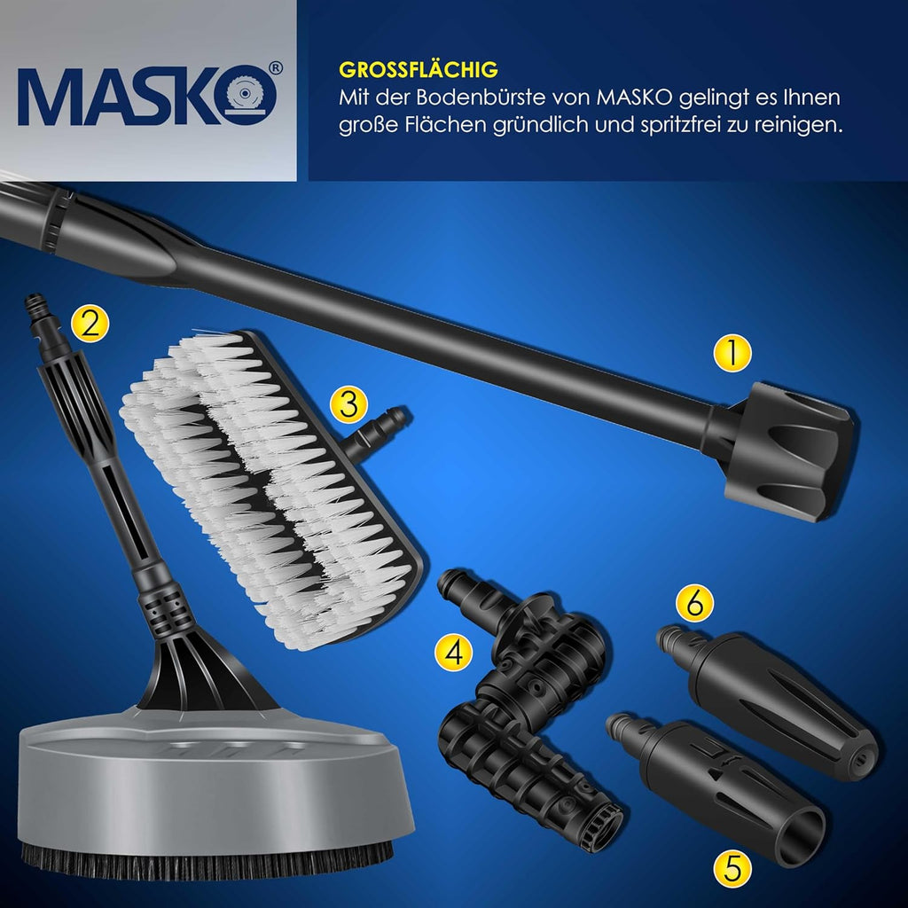 MASKO® Idropulitrice 2200 Watt 165 bar 450 l/h, con avvolgitubo 10m, set accessori 9 pezzi, con serbatoio per sapone e ugello schiumogeno, pistola ad alta pressione per auto/recinzioni/giardino/pati (Grigio)