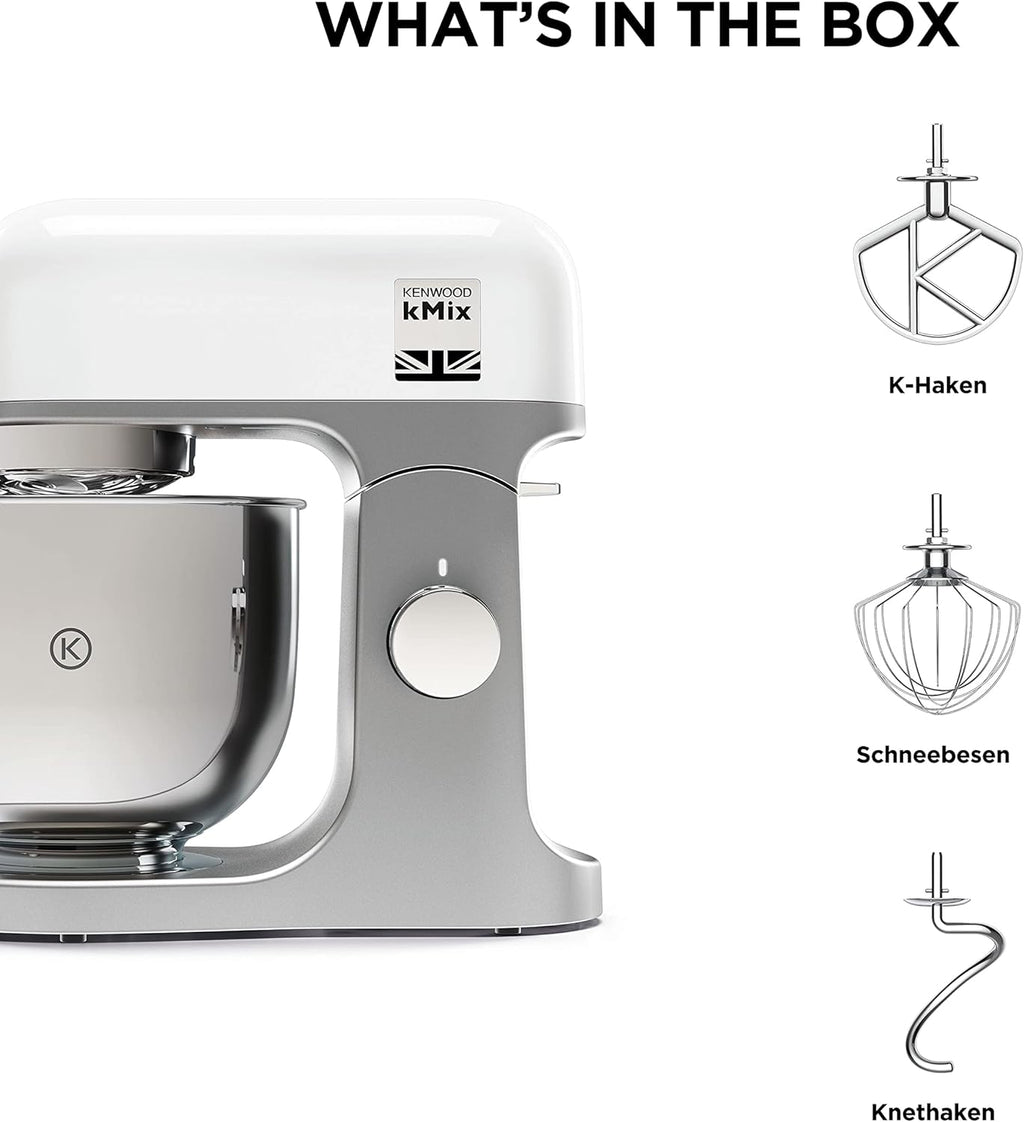 Kenwood kMix KMX750RD Robot da cucina, Ciotola in acciaio inox da 5 litri, Sistema di sicurezza Safe-Use, Corpo in metallo, 1000 Watt, Inclusi set di 3 accessori da pasticceria e paraspruzzi, Rosso