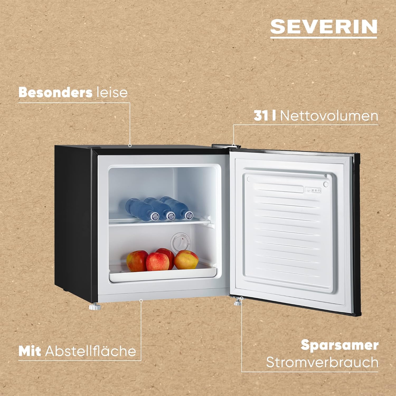 SEVERIN Mini Frigorifero/Congelatore Retrò (31 l), Congelatore piccolo, Minifrigo con controllo flessibile della temperatura, Frigo da tavolo, nero, GB 8880