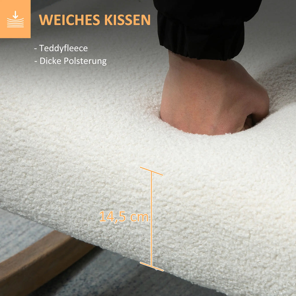HOMCOM Sedia a Dondolo Relax con Struttura in Legno, Tessuto Teddy in Fleece Cremisi