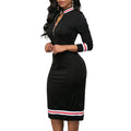 Lozenda - Damen Langarm Sportkleid mit halbem Reiverschluss und Streifenmuster