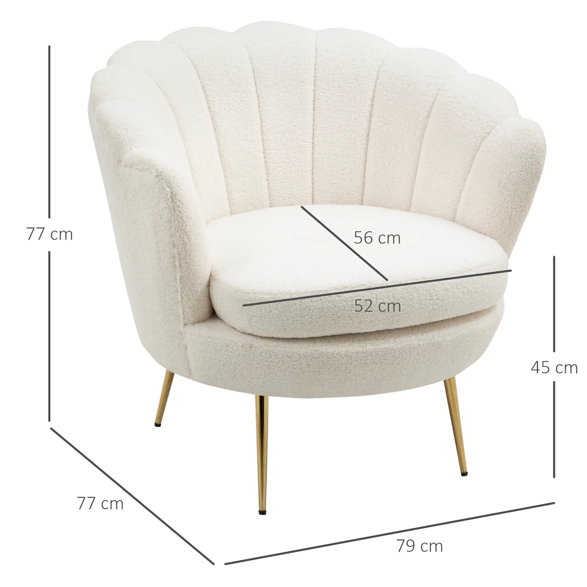 HOMCOM Polstersessel Muschelform Fleeceoptik Weiß Eleganter Komfort