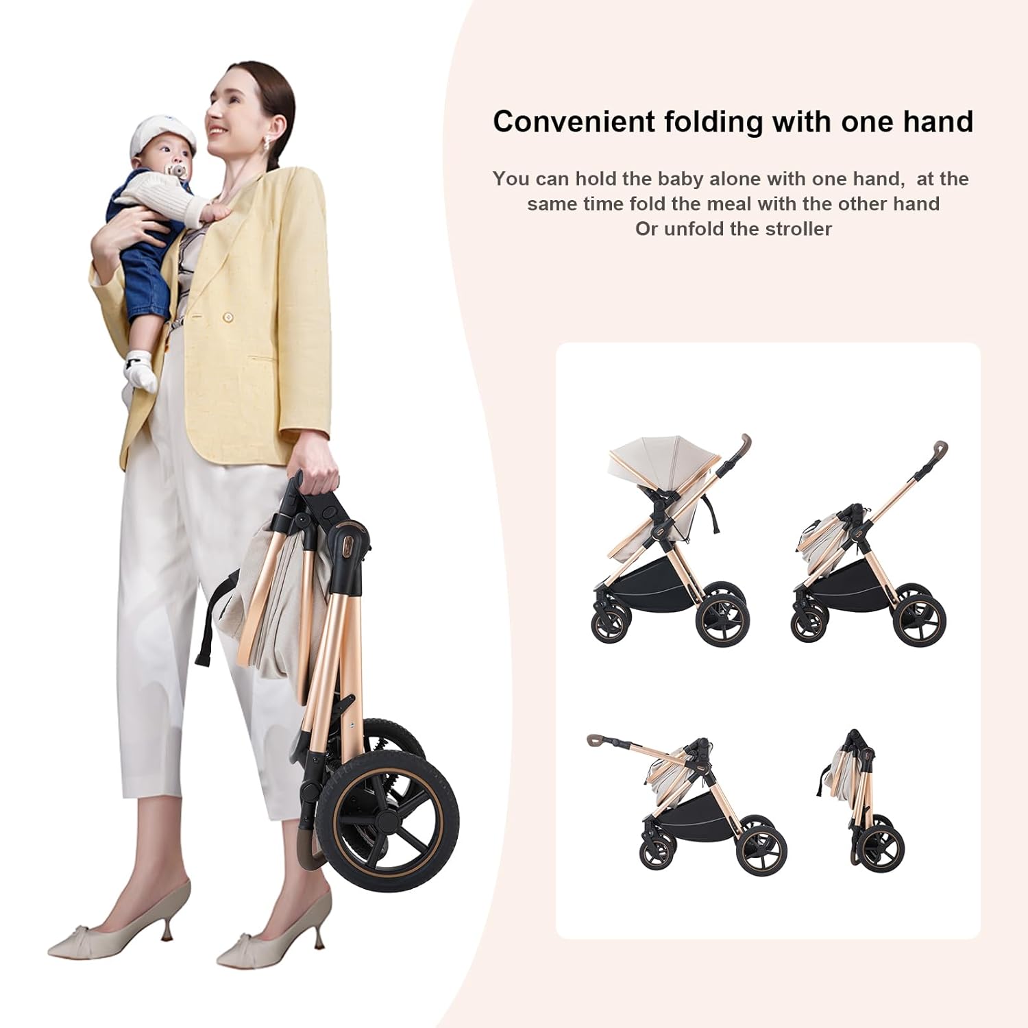 Shineey kinderwagen 3 in 1 Buggy Babybett Komplett Set Einem Klick Zusammenklappbarer Kinderwagen, 3 in 1 KombiKinderwagen Aluminiumrahmen für Neugeborene