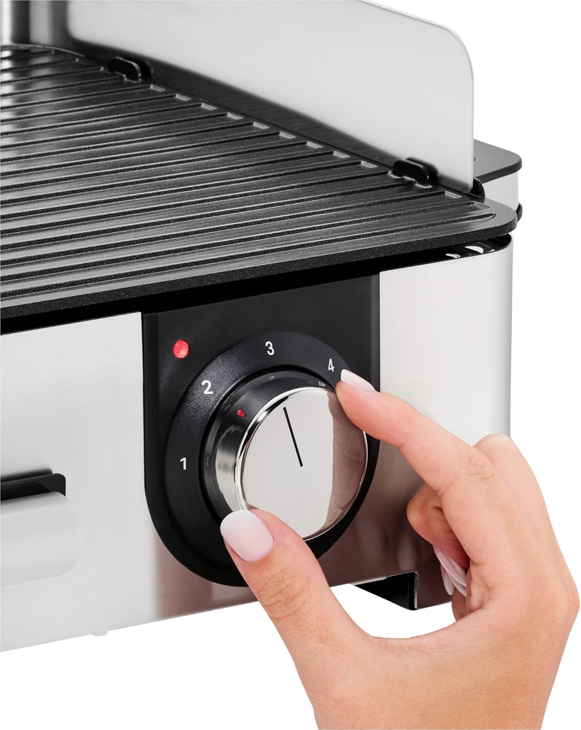 WMF Lono Master-Grill, Grill Elettrico, 50x28 cm, Grill Elettrico da Tavolo con Paravento e Vaschetta Raccogligocce, Certificato per Esterni per Barbecue, 2 Superfici di Cottura Regolabili Separatamente, 2400 W, Acciaio Inossidabile Opaco