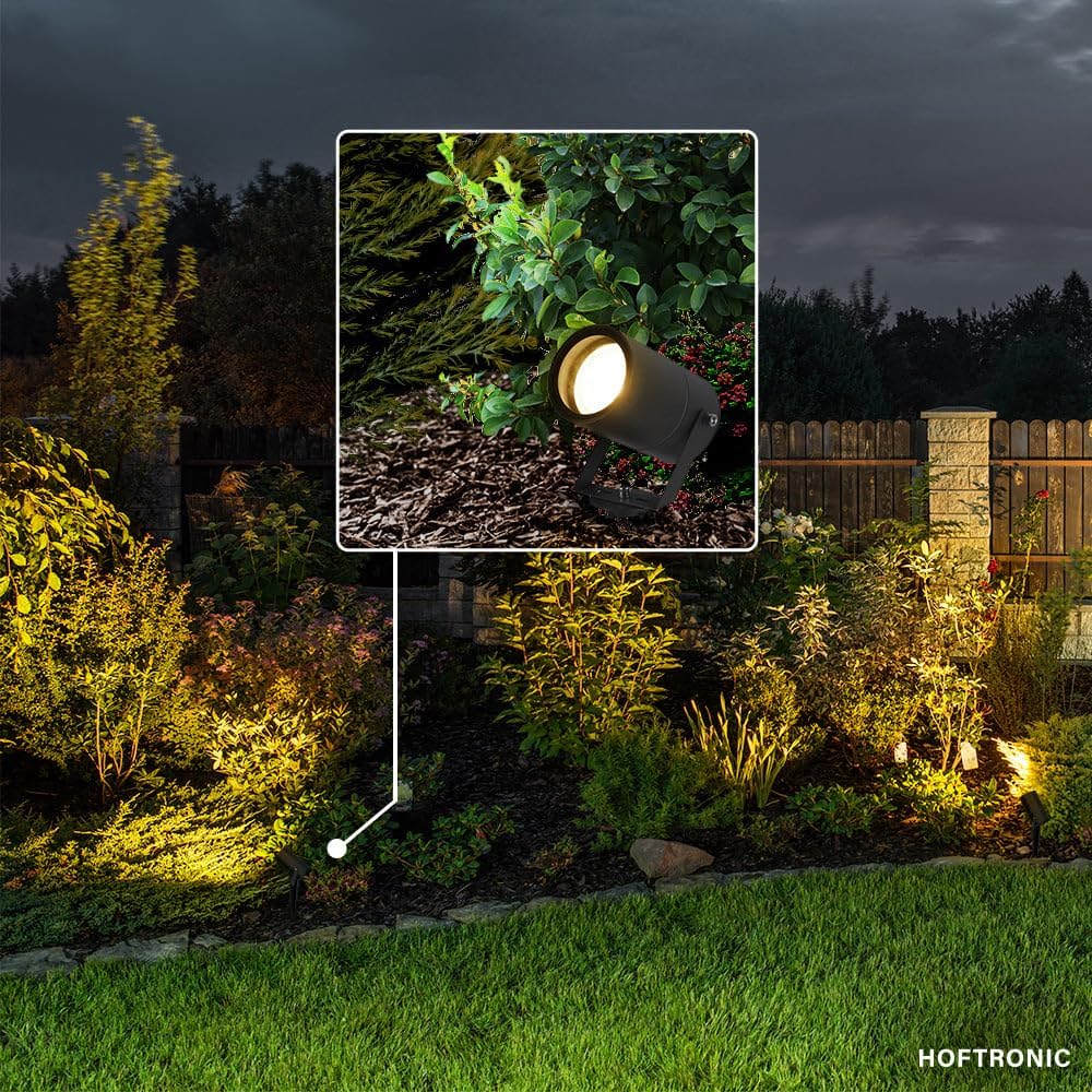 HOFTRONIC - 9er Spikey LED Strahler mit Erdspieß 5 Watt 400lm 2700K Schwarz IP65 wasserdicht Außenlampe für die Beleuchtung von Garten, Terrasse, Pflanzen, Wegen, Teich Außen-Strahler Gartenstrahler