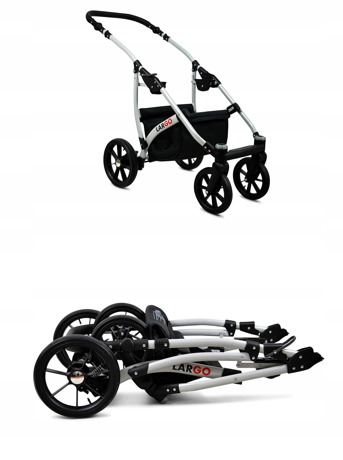 BabyLux Largo 2-in-1 Baby Kinderwagen Tief und Kinderwagen mit Zubehör Verstellbar und faltbar Aluminiumkonstruktion Wasserdicht Nicht abnehmbare Räder Brown Cream White Frame