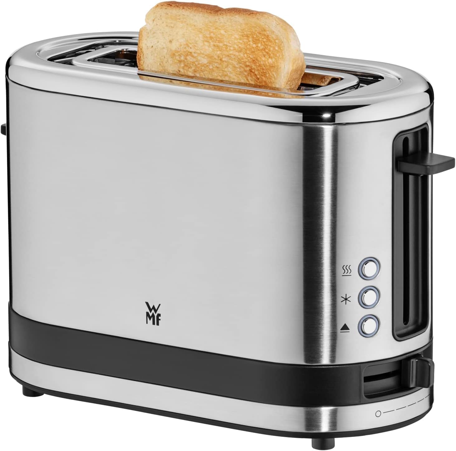 WMF Küchenminis 1-Scheiben Toaster Langschlitz XXl-Toast, Mini Toaster mit Brtchenaufsatz 7 Brunungsstufen berhitzungsschutz 600W Edelstahl matt