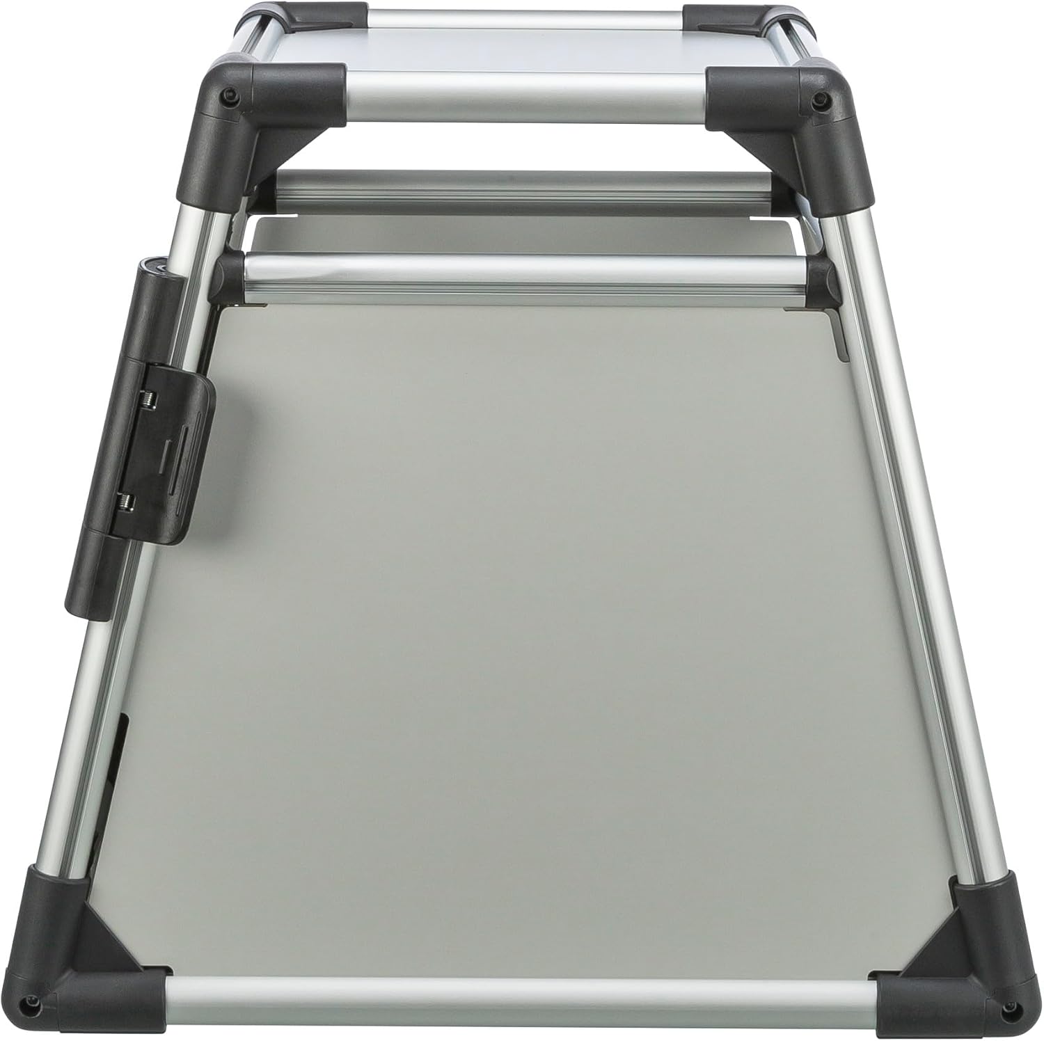 TRIXIE Hunde-Transportbox Aluminium in silber – M: 55 × 62 × 73 cm, stabile und geräuscharme Hundebox mit abgeschrägten Seiten, Sicherheitsverschluss & rutschfester Liegematte – 39342
