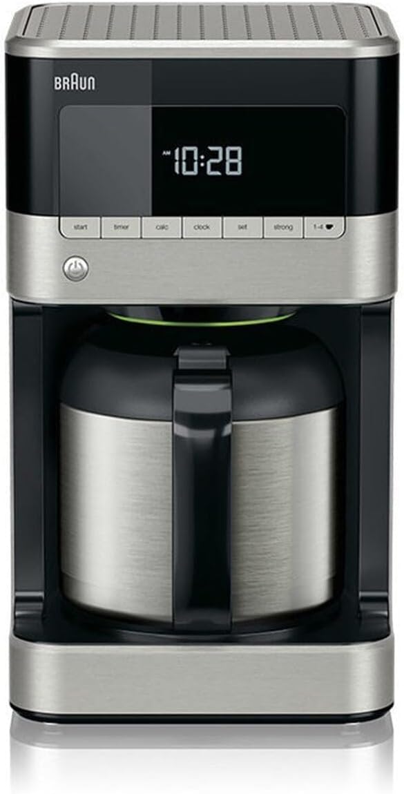 Braun Household PurAroma 7 Macchina da caffè KF 7125 – Macchina da caffè filtro con caraffa termica e funzione timer, Caffettiera per un aroma unico, 1000 Watt, Nero/Acciaio inox