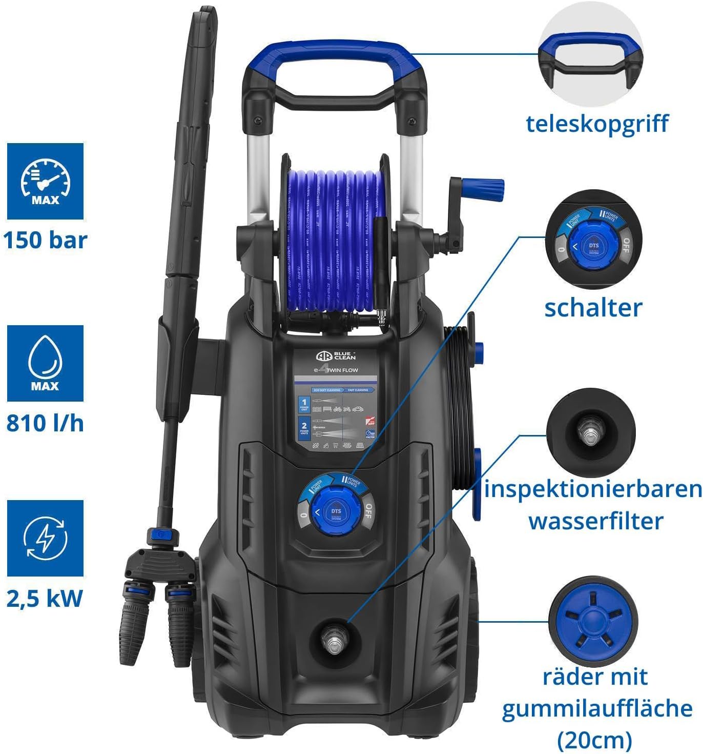 Idropulitrice AR Blue Clean e-4 TWINFLOW con sistema Dualtech (2500 W, 150 bar, 810 l/h)
