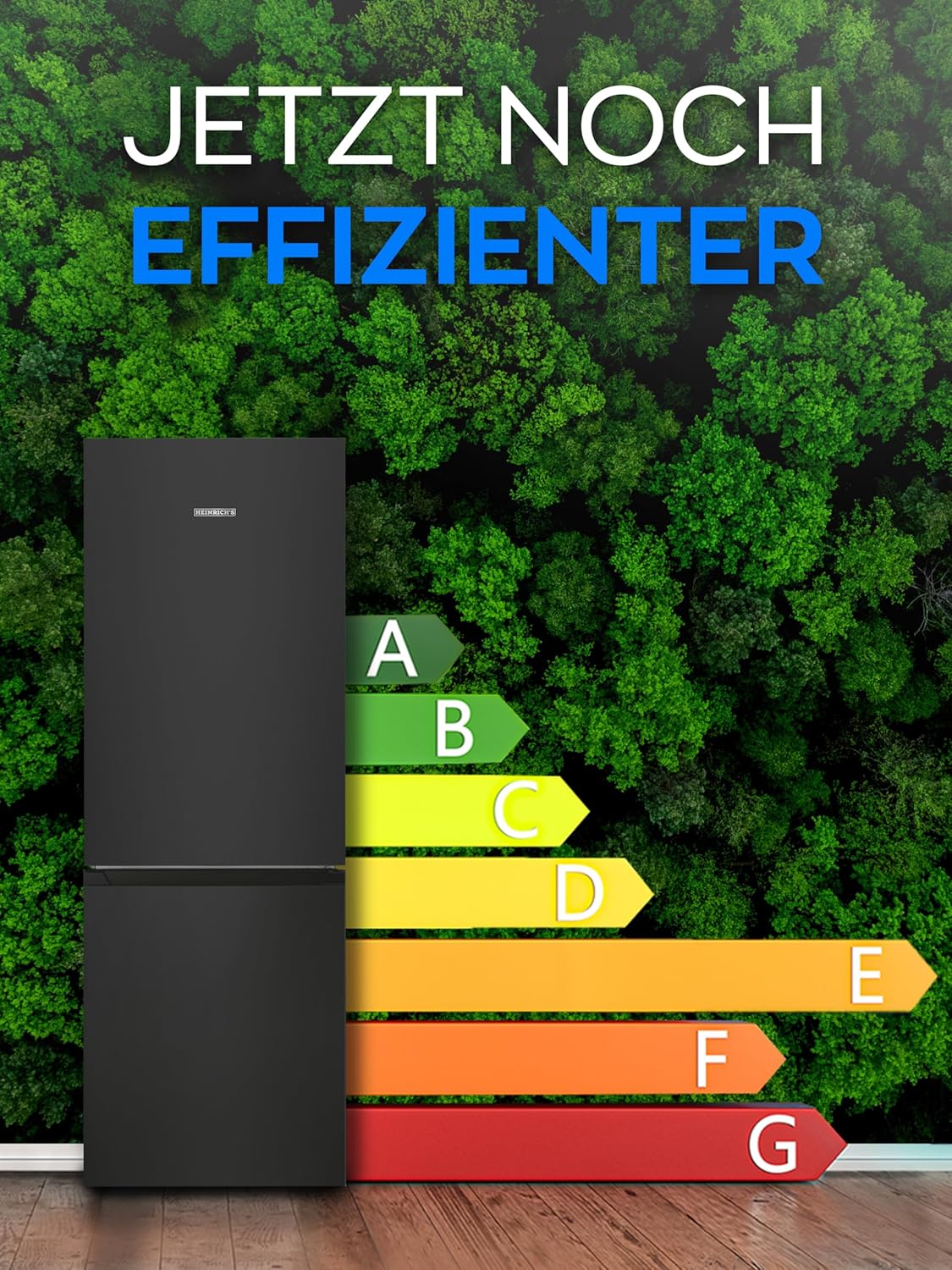 HEINRICHS Frigorifero-congelatore 175 litri, Volume frigorifero 122 litri, Scomparto congelatore 53 litri, Illuminazione interna a LED, Porta frigorifero reversibile, Silenzioso 39 dB, Grandi cassetti congelatore, 7 livelli di temperatura, Inox