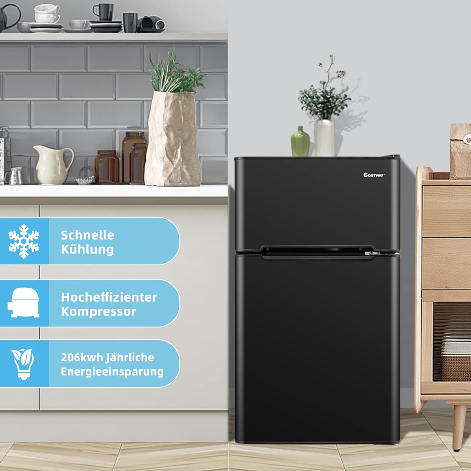 COSTWAY Frigorifero 90L con Congelatore 27L Combinato Frigo-Congelatore Verticale Congelatore Mini Frigo (bianco)