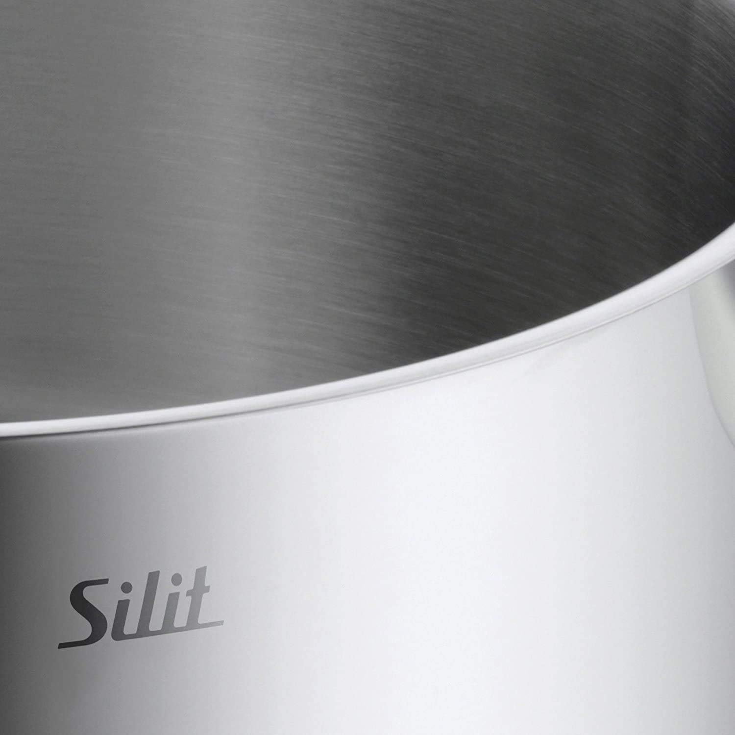 Silit Toskana Set di pentole 10 pezzi, adatto all'induzione, Set di pentole con coperchio in vetro, Pentole a induzione, Bollilatte, Vaporiera, Padella, Acciaio inossidabile parzialmente opaco, Set di pentole a induzione non rivestite