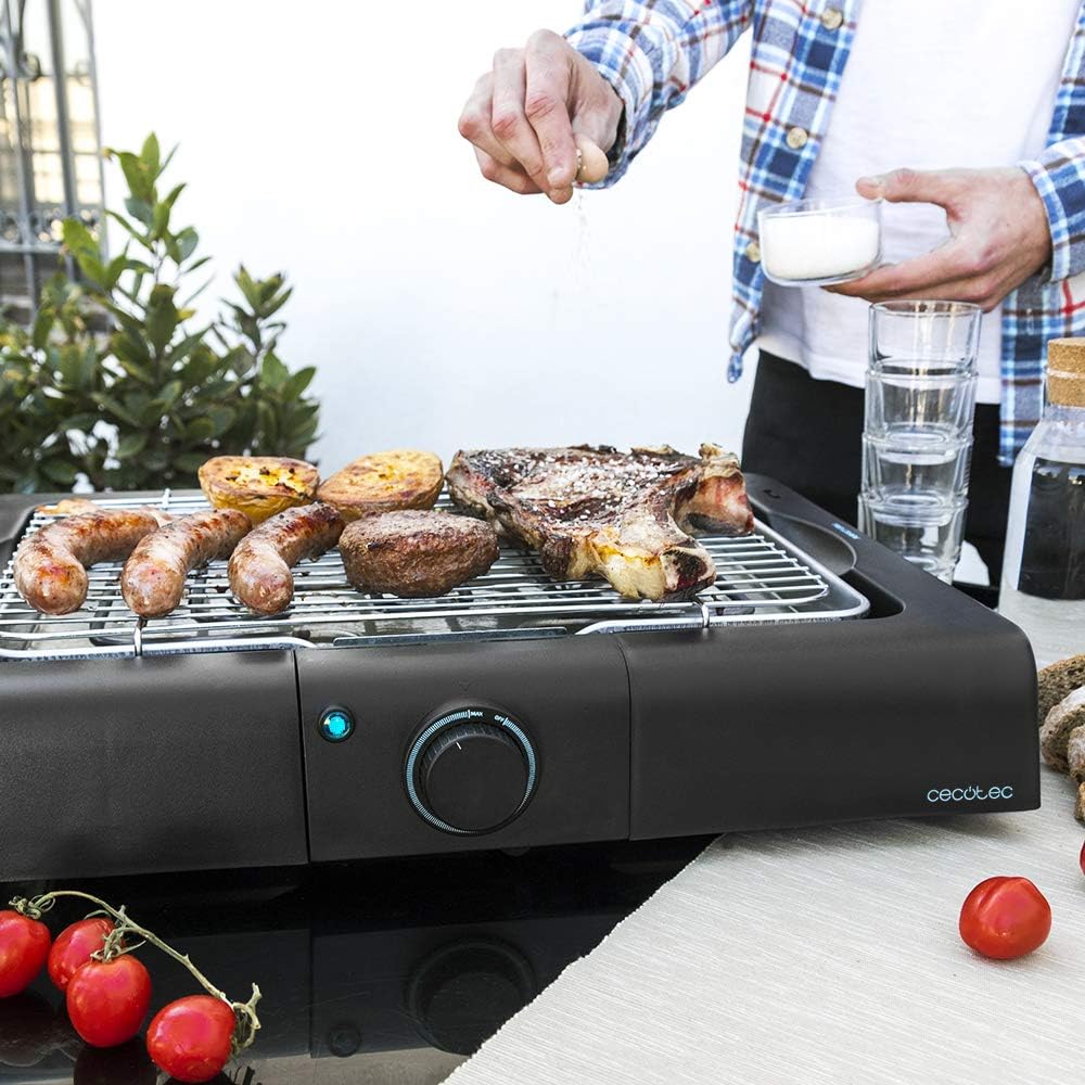 Cecotec Elektrischer Grill Perfect Country 2000 EasyMove. 2000 W, Mix- und Antihaft-Oberfläche, klappbarer Deckel, einstellbares Thermostat, Fettauffangschale, Stahlbeine und Räder