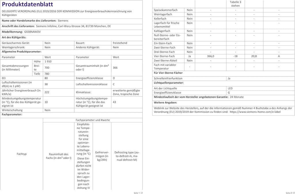 Siemens GS54NAWCV iQ500 Congelatore verticale, 176 x 70 cm, 327 L, NoFrost mai più sbrinamento, bigBox spazio per alimenti di grandi dimensioni, varioZone ripiani e cassetti flessibili in vetro, Bianco