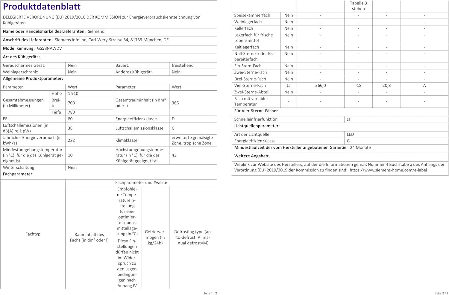 Siemens GS54NAWCV iQ500 Congelatore verticale, 176 x 70 cm, 327 L, NoFrost mai più sbrinamento, bigBox spazio per alimenti di grandi dimensioni, varioZone ripiani e cassetti flessibili in vetro, Bianco