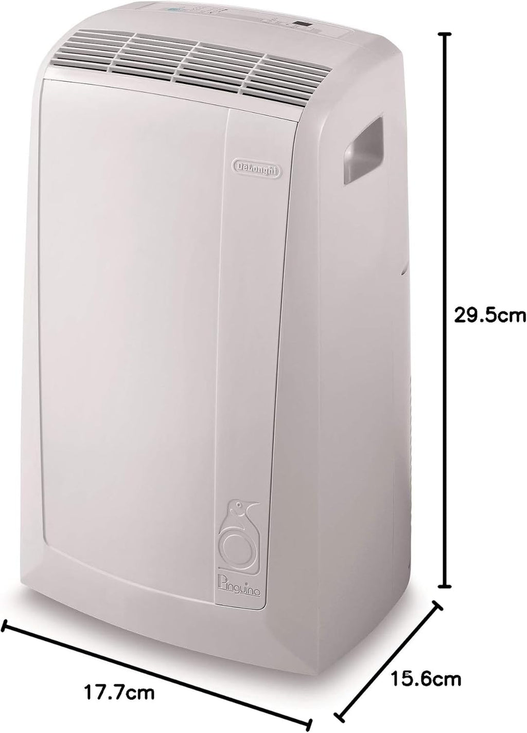 De'Longhi Pinguino PAC EM82, Condizionatore Portatile per ambienti fino a 80 m, 9.400 BTU, 2,4 kW, 63 dB, Funzione Deumidificatore, Classe Energetica A, Timer 24h, Bianco