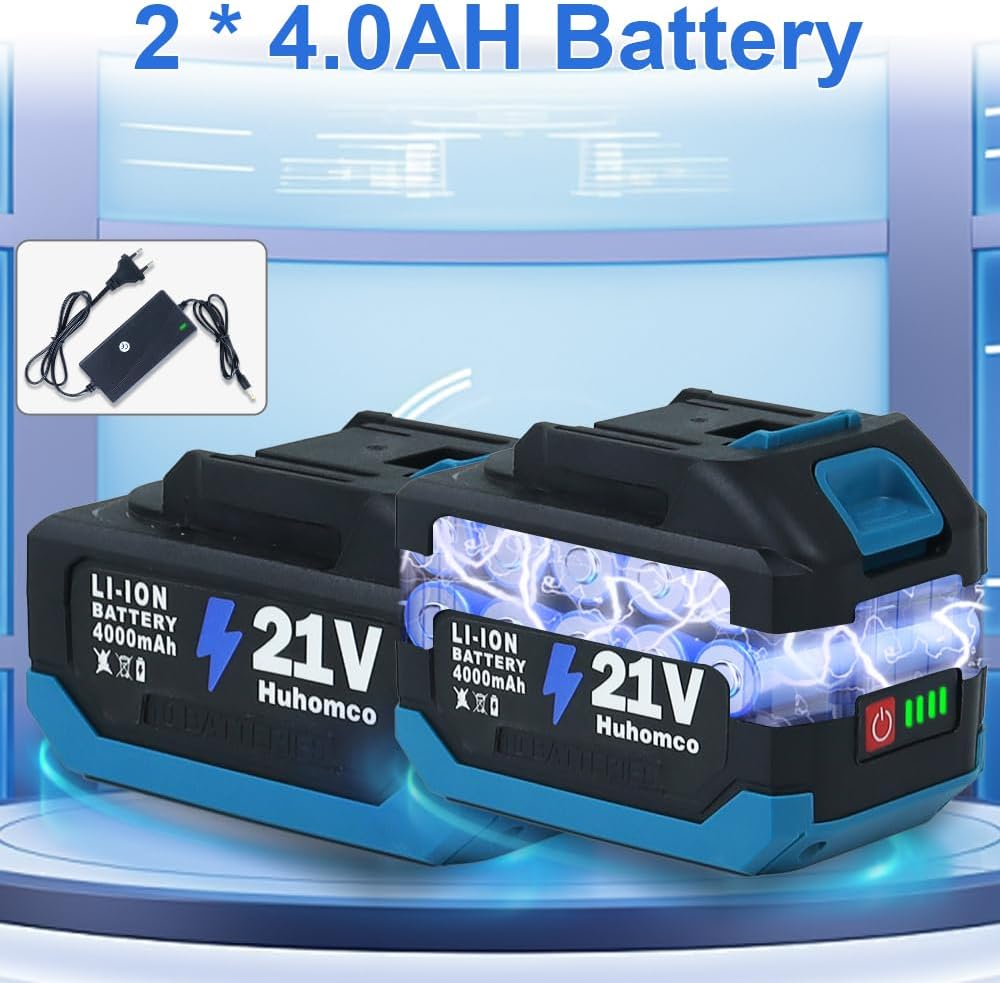 Idropulitrice a Batteria Huhomco con 2 Batterie da 4000 mAh e Caricabatterie, Idropulitrice Portatile ad Alta Pressione da 200 Bar con Motore Brushless, Pistola Idropulitrice Portatile con Ugello 6-in-1, 3 Livelli di Pulizia per Auto