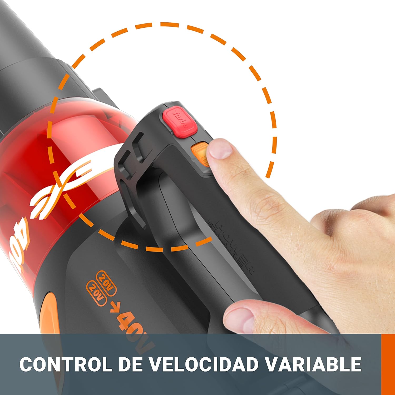 WORX NITRO 40V Profi Akku-Laubbläser WG585E.9 - starker bürstenloser Motor - 3 Geschwindigkeiten & 2 Modus - 266km/h Luftgeschwindigkeit - 1053m³/h Luftmenge - leicht & kompakt - ohne Akku & Ladegerät