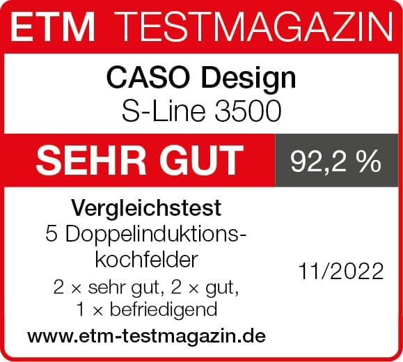 CASO S-Line 3500 - Mobiles Doppel- Induktionskochfeld,Testurteil: Sehr Gut, max. 3500 Watt, Temperatur 60-240°C, 12 Leistungsstufen, für Topfgrößen bis 22cm