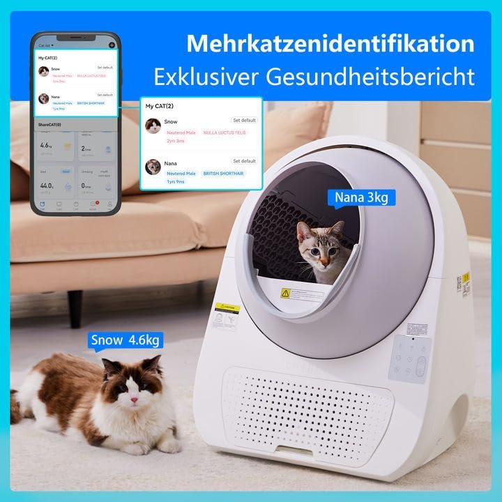 Catlink Baymax Lettiera autopulente, Monitoraggio della salute del tuo gatto, Adatta per gatti da 1,5 a 10 kg, per più gatti