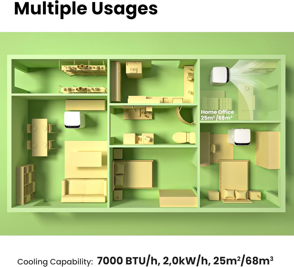 Comfee Condizionatore Portatile Easy Cool 2.0, 7000 BTU 2,0kW, Raffreddamento&Ventilazione&Deumidificazione, Adatto per Ambienti fino a 68m³(25㎡), Controllo tramite APP/Alexa/Google Home/IFTTT, Climatizzatore Portatile con Tubo di Scarico