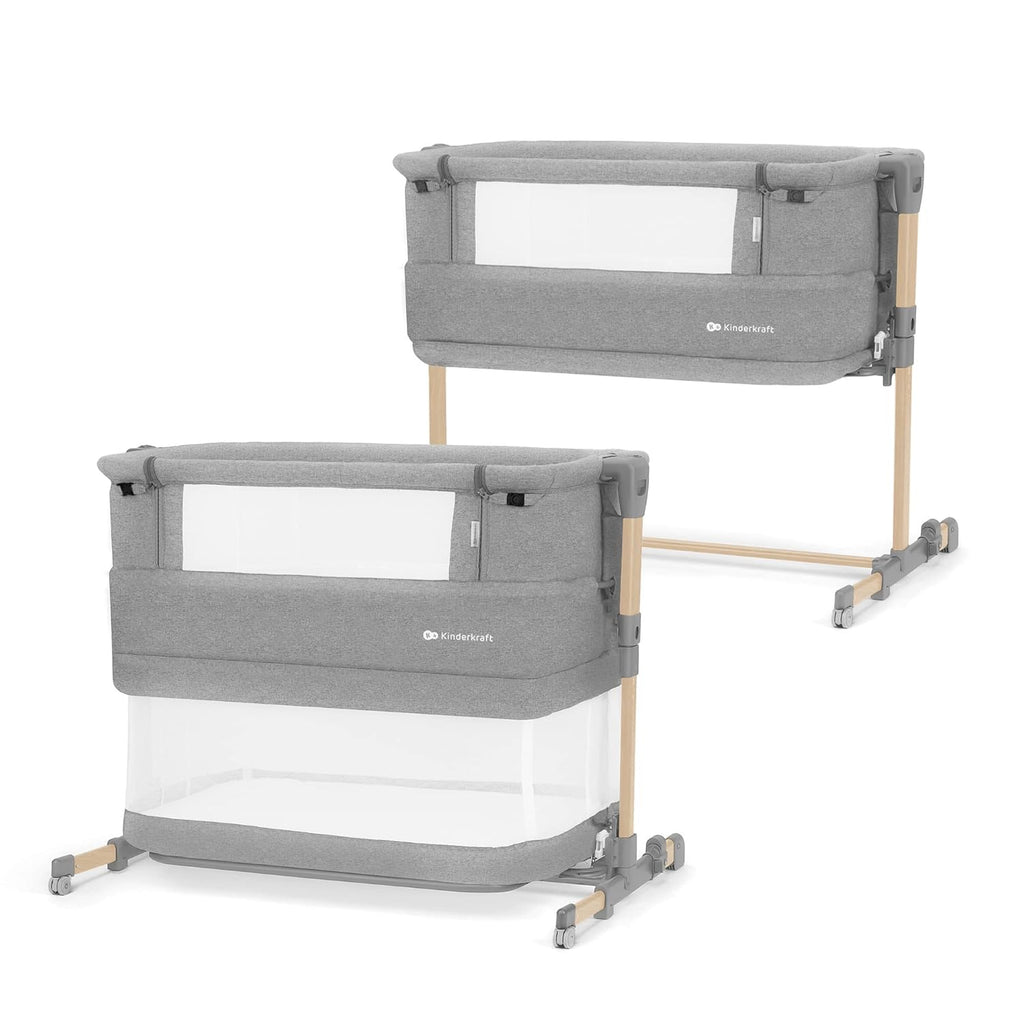 Kinderkraft NESTE GROW Lettino 3 in 1, Lettino da affiancare, Lettino da neonato dalla nascita fino a 2 anni, con materasso, borsa per il trasporto, ruote, regolazione dell'altezza a 5 livelli, angolo del materasso regolabile, Beige