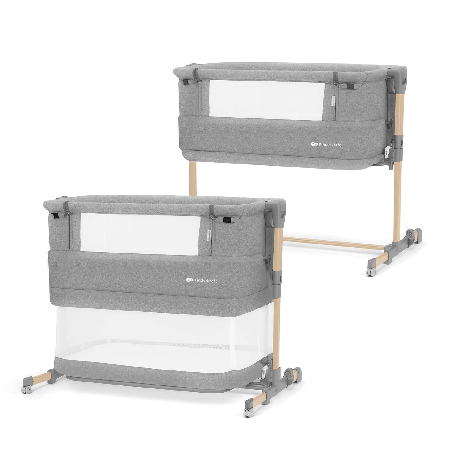 Kinderkraft NESTE GROW Lettino 3 in 1, Lettino da affiancare, Lettino da neonato dalla nascita fino a 2 anni, con materasso, borsa per il trasporto, ruote, regolazione dell'altezza a 5 livelli, angolo del materasso regolabile, Beige