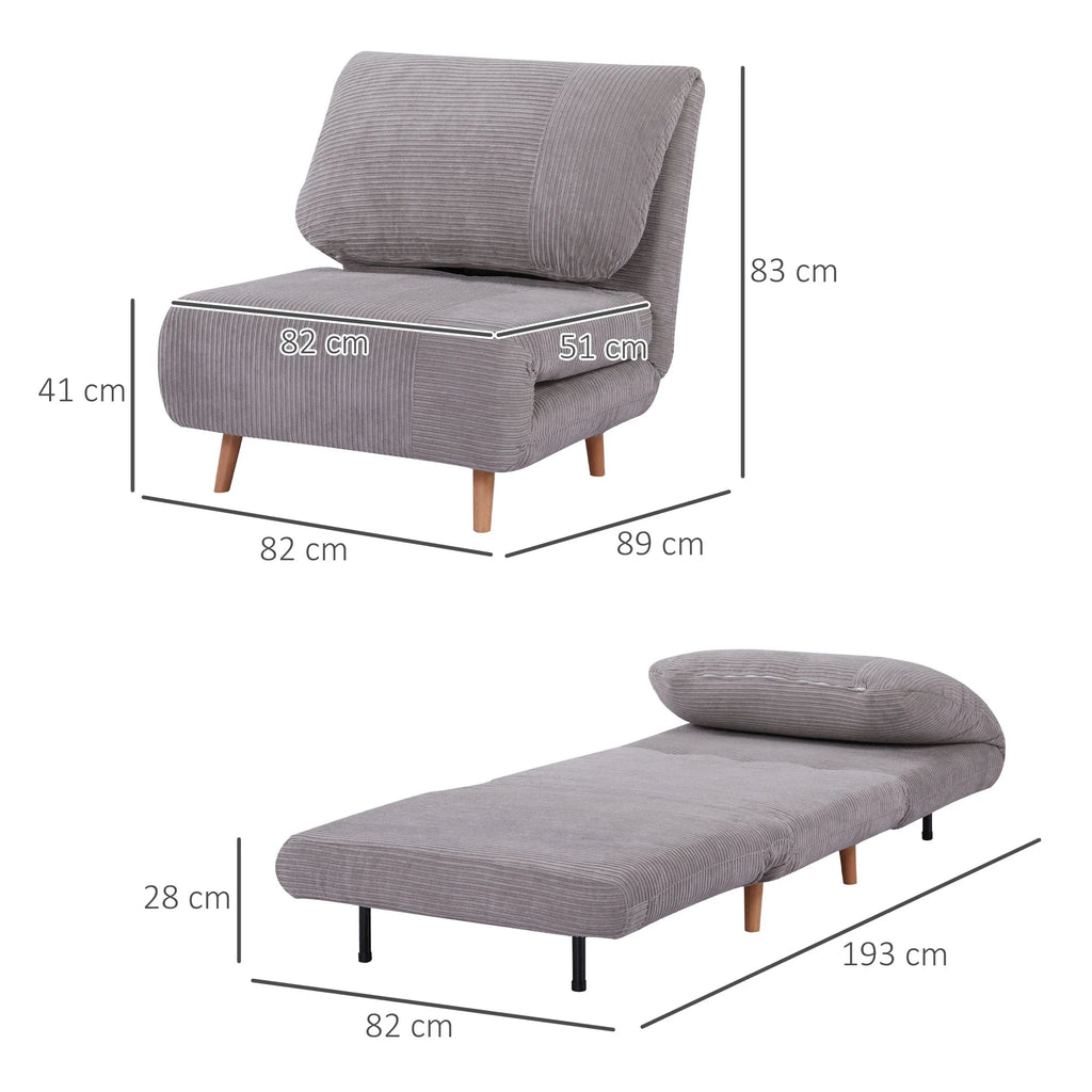 HOMCOM Poltrona Letto Divano Letto 2 in 1 Schienale Regolabile Grigio Chiaro