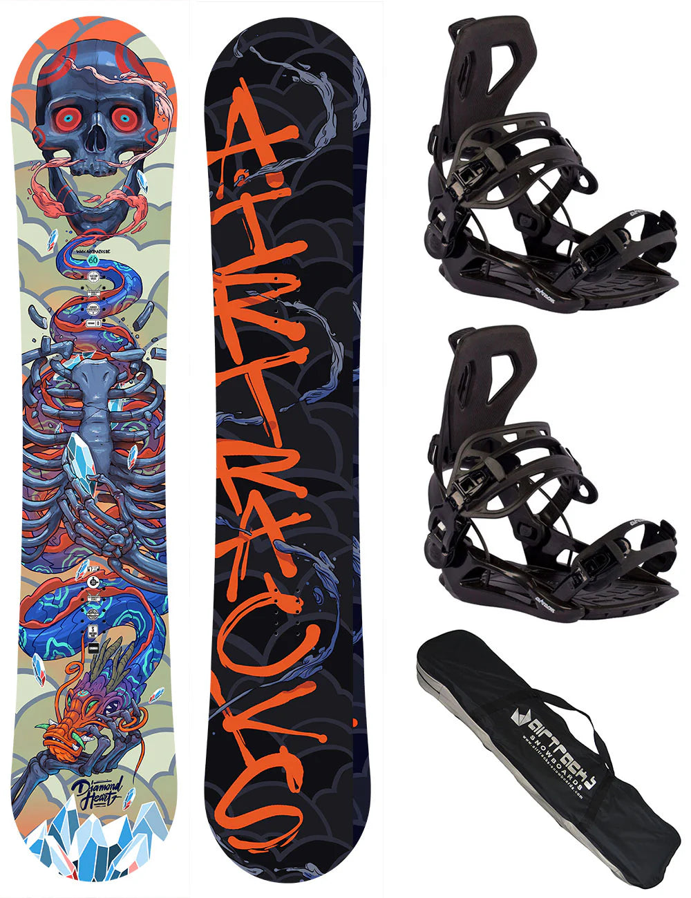 Set snowboard uomo Diamond Heart Carbon Hybrid Rocker + attacchi snowboard Master Pro + borsa snowboard