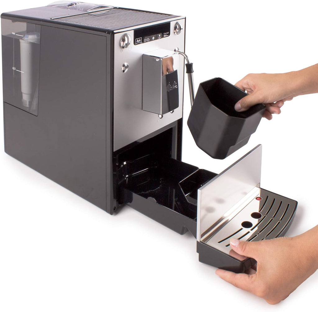 Melitta Solo & Milk - Macchina da caffè completamente automatica compatta con montalatte, con serbatoio dell'acqua rimovibile, per es. caffè o cappuccino, argento