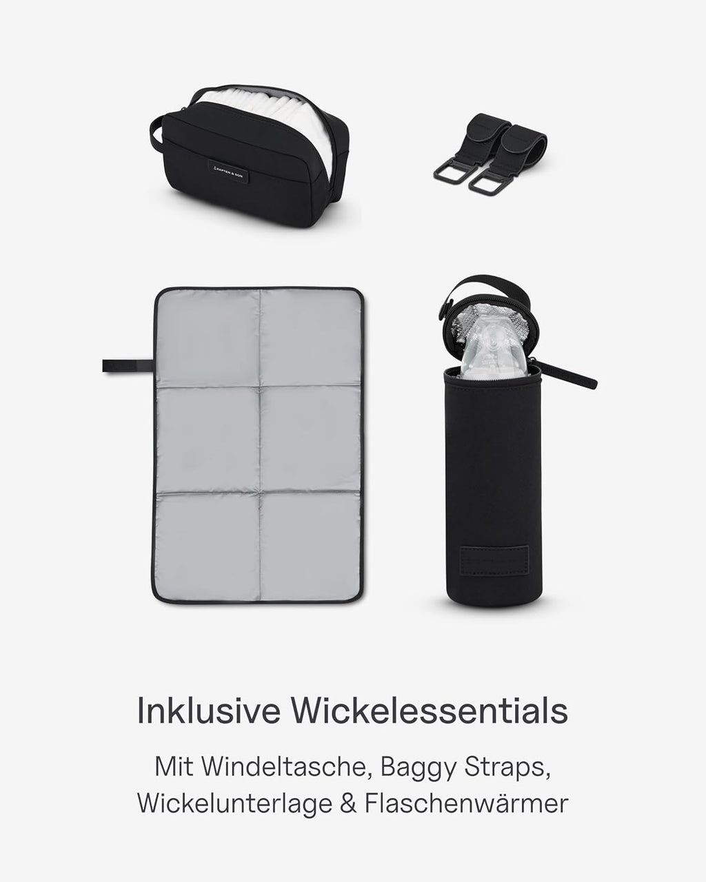 Kapten & Son Rucksack Lindby Diaper Set 12 L | 2in1 Wickelrucksack & Wickeltasche mit Kinderwagen- und Kofferbefestigung | inklusive Kulturtasche, Wickelunterlage & isolierter Flaschenhalter