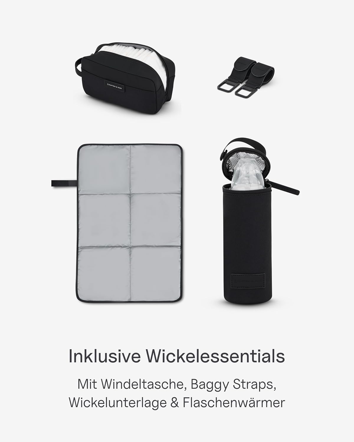 Kapten & Son Rucksack Lindby Diaper Set 12 L | 2in1 Wickelrucksack & Wickeltasche mit Kinderwagen- und Kofferbefestigung | inklusive Kulturtasche, Wickelunterlage & isolierter Flaschenhalter