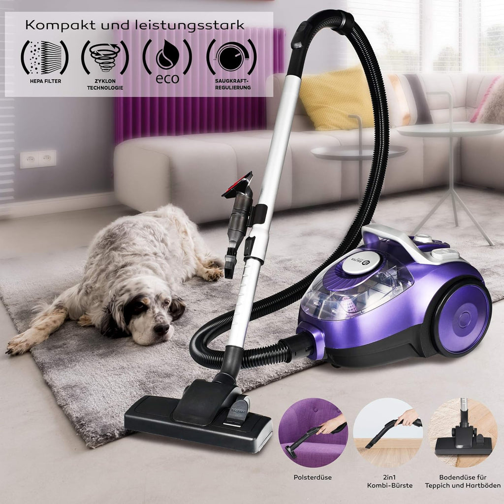 Balter Orion X3 Aspirapolvere, Aspirapolvere a traino senza sacco, Regolazione potenza di aspirazione, Filtro a più stadi, Ciclone, 800W, Contenitore polvere da 3.5L, Viola