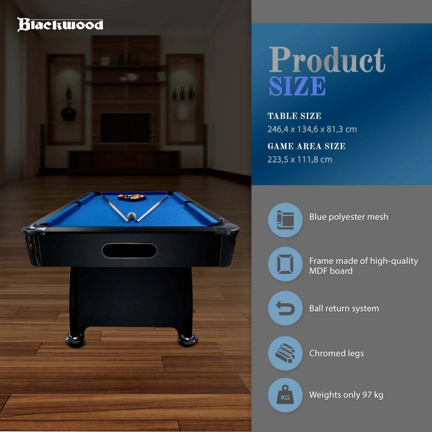 Blackwood Billardtisch, 8' Official Black