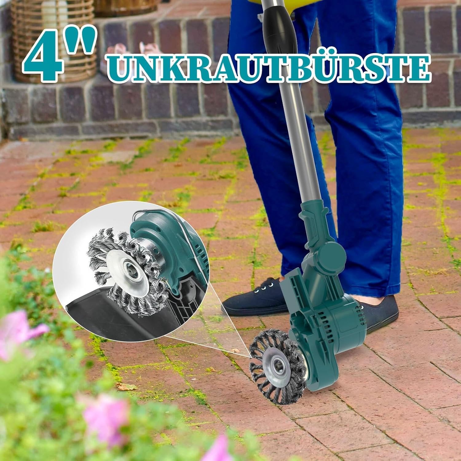 Hengriacly Tagliabordi a Batteria 21V, Tagliabordi a Batteria per Makita, Tagliabordi con Spazzola per Erbacce, Decespugliatore a Batteria, Motosega a Batteria - Include 2 Batterie da 4.0Ah e Caricabatterie, Motore Brushless da 750W