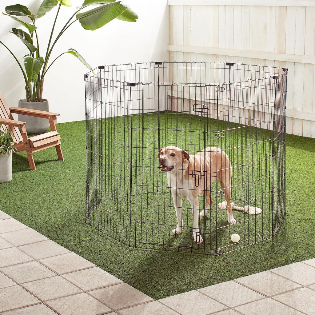Amazon Basics - Achteckig, Laufgehege für Hunde und andere Haustiere, faltbar, Metall, mit Tür,122 cm, Schwarz