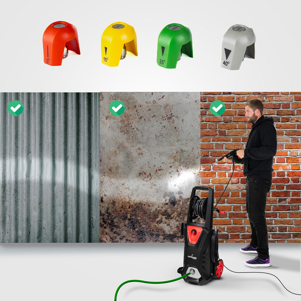 Lehmann LGAPW-3019 Idropulitrice Professionale con Motore a Induzione, 3000 W, Funzione di Aspirazione, Portata 492 l/h, Tubo da 12 Metri, Pulitore per Superfici Compatto con Serbatoio Detergente e Accessori