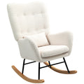 HOMCOM Sedia a Dondolo da Soggiorno con Dondolio Lieve, Tessuto Teddy, Bianco Crema