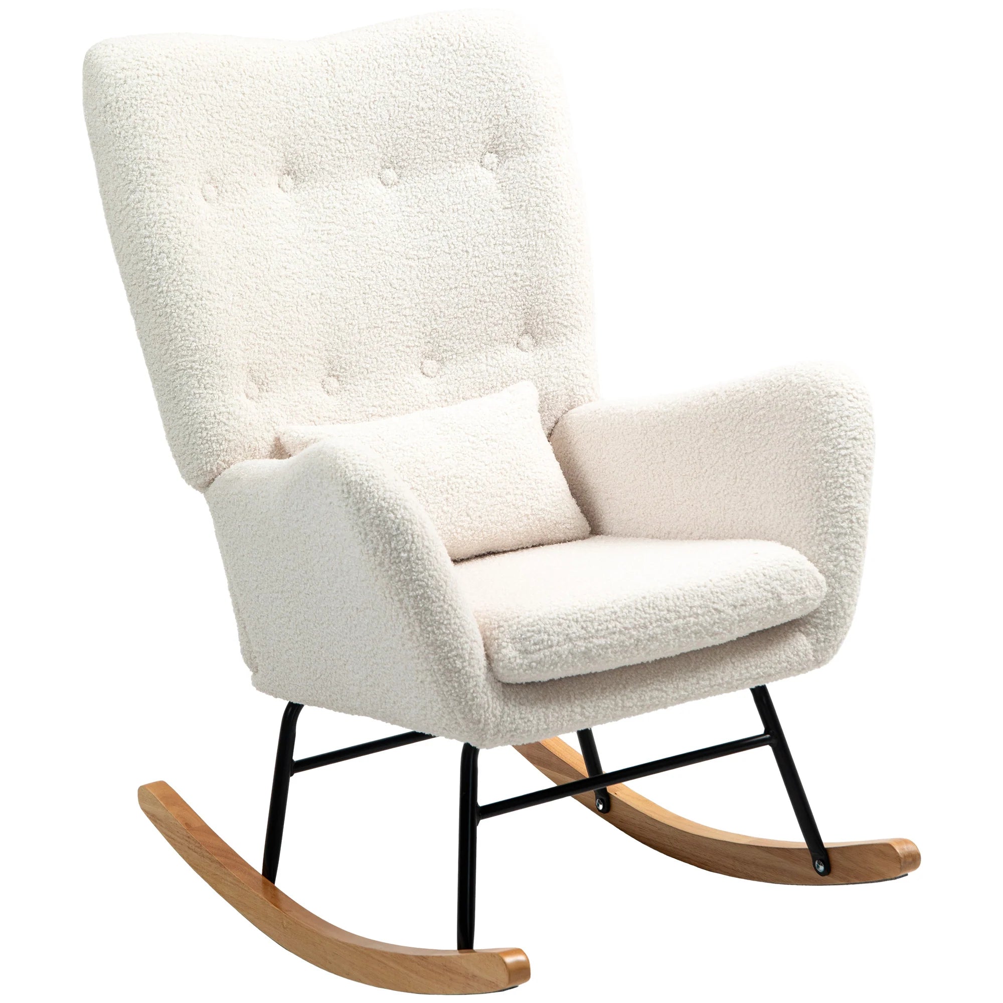 HOMCOM Sedia a Dondolo da Soggiorno con Dondolio Lieve, Tessuto Teddy, Bianco Crema
