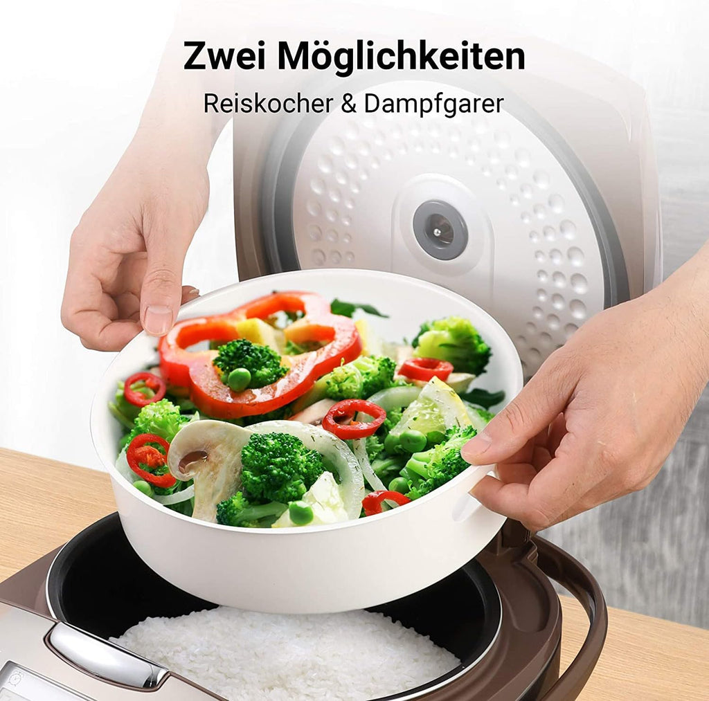 Midea Reiskocher mit Dampfgarer & Warmhaltefunktion,5L Multikocher,Antihaftbeschichteter,Messbecher,2 Reislffeln,Reis ohne Anbrennen, 24H-Timer-Funktion