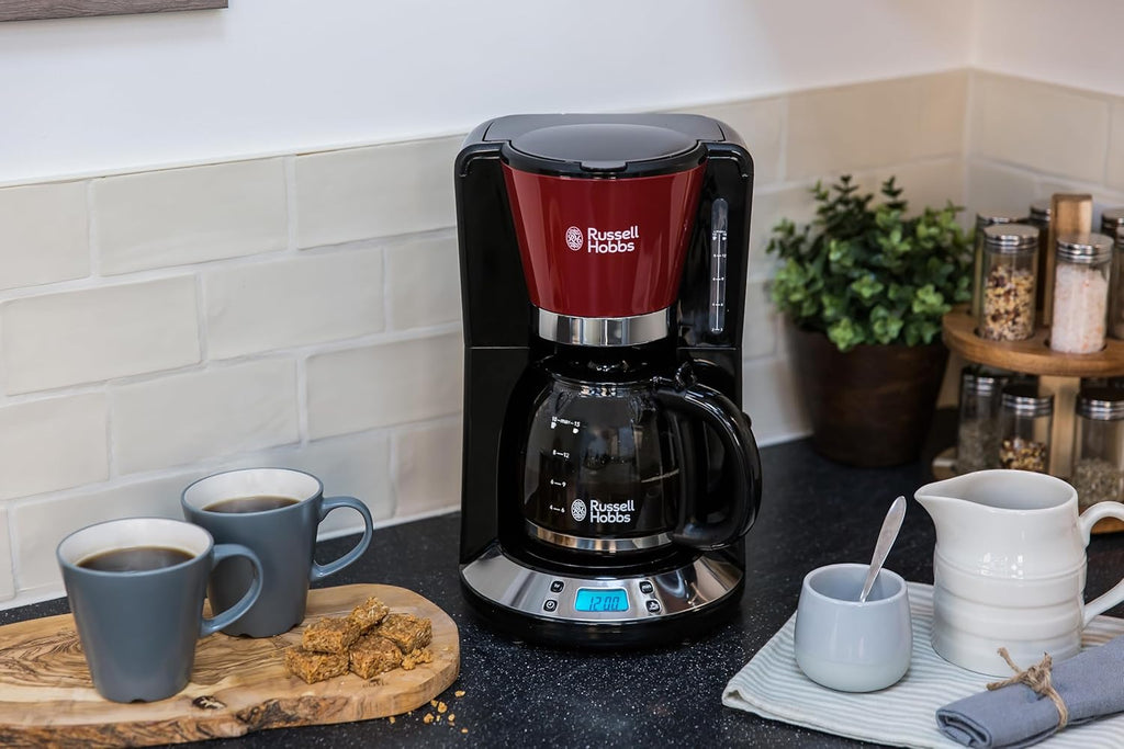 Russell Hobbs Set Colazione Colours+ Rosso: Macchina da caffè [Timer digitale, Doccetta per estrazione e aroma ottimali] 24031-56 + Bollitore [1,7l, 2400W] 20412-70 + Tostapane [per 2 fette] 26554-56