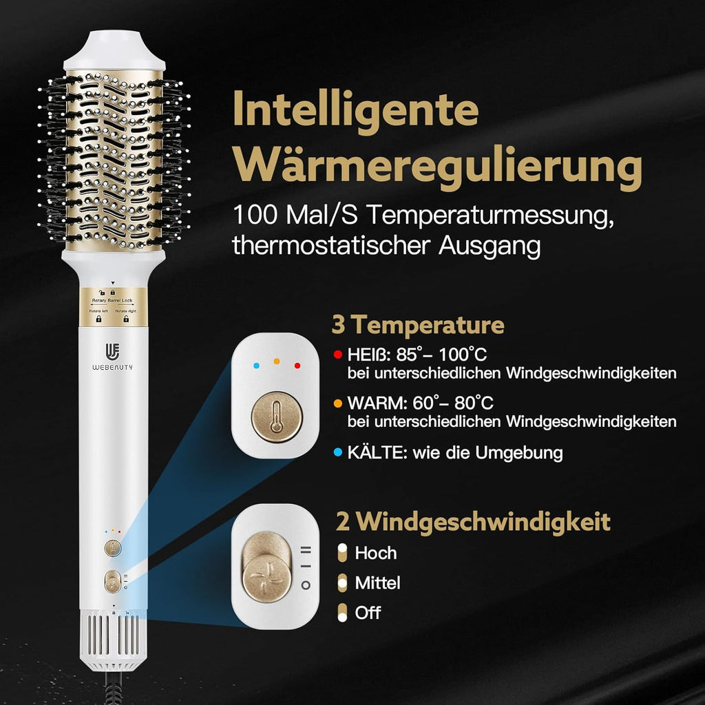 webeauty Asciugacapelli 5 in 1, 110.000 giri/min, 20 m/s, Asciugacapelli brushless ad alta velocità con 200 milioni di ioni negativi con spazzola ad aria calda e arricciacapelli ad aria, Bianco