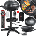 KESSER® Barbecue elettrico 2 in 1 da tavolo e da terra con coperchio, base, termometro max. 2400 Watt, piastra antiaderente XXL, ripiano, barbecue elettrico a colonna, set per barbecue incluso