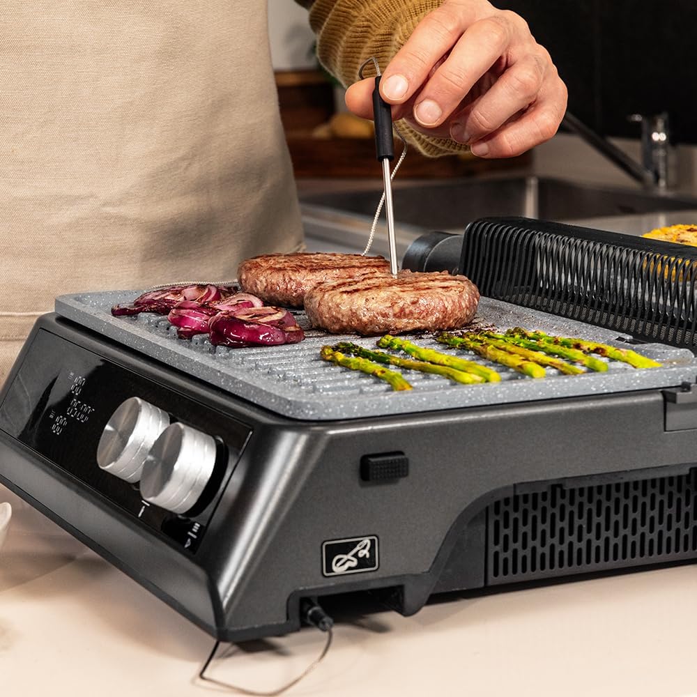 Cecotec Elektrogrill mit abnehmbaren Platten Rockn'Grill Bistro. 2400W, Rauchfreies und gesundes Kochen, Touch-Steuerung, Platten mit unabhängiger Temperaturregelung, inklusive Temperatursonde.