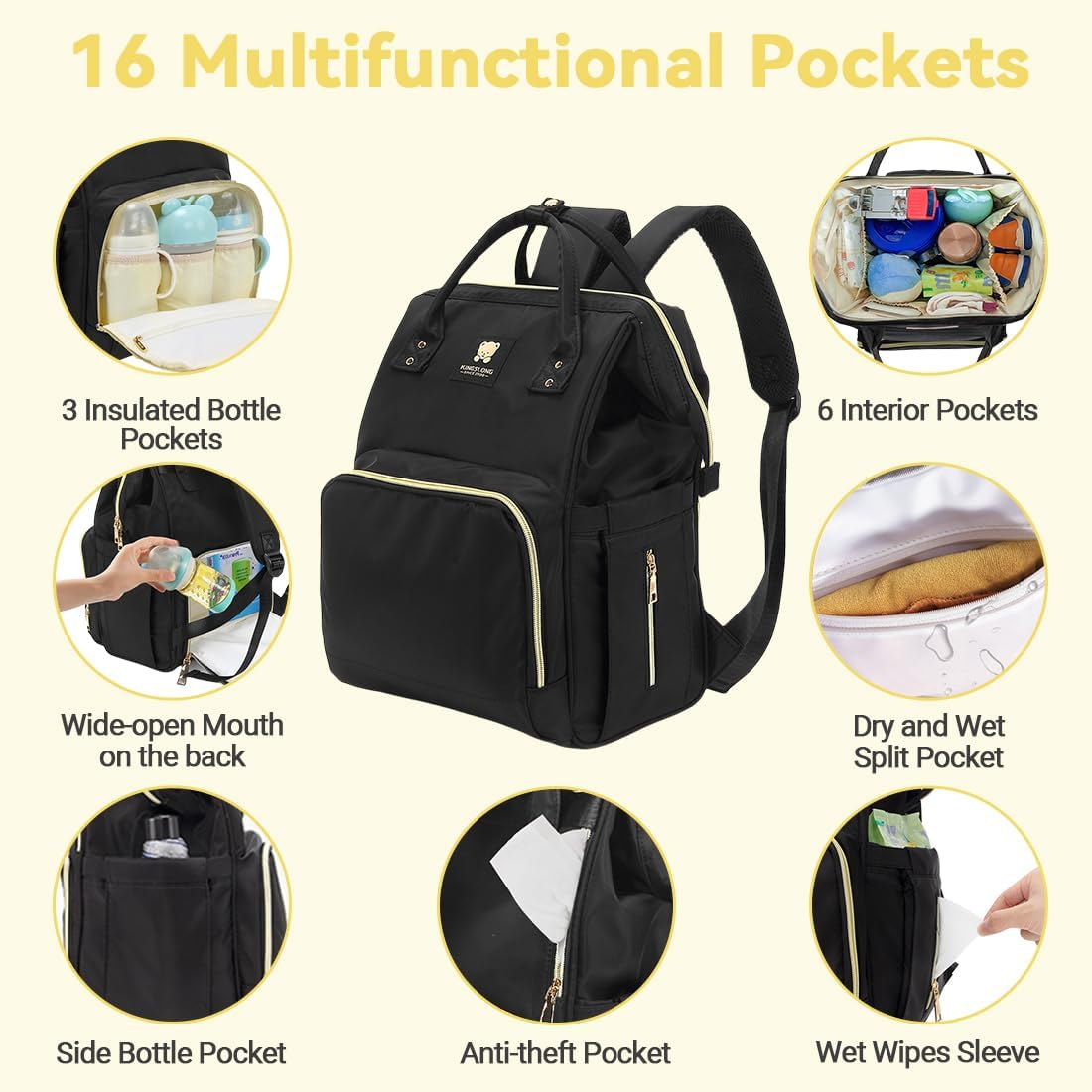 Luvsway Wickeltasche, Reise-Babytaschen für neue Mutter, 16 Taschen, große Kapazität, multifunktionaler Umstandsrucksack, tragbare Handtaschen-Rucksäcke für Kinderwagen, Babyparty-Geschenke für