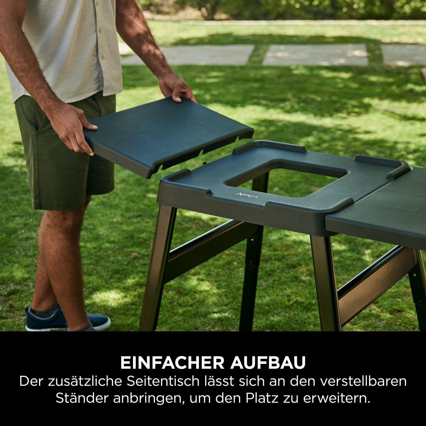 Ninja Woodfire verstellbarer Ständer und Beistelltisch, Außenofen- und Grillständer, robuster Outdoor-Kochtisch und Pizzaofenständer, Schwarz 4718J800EUUK