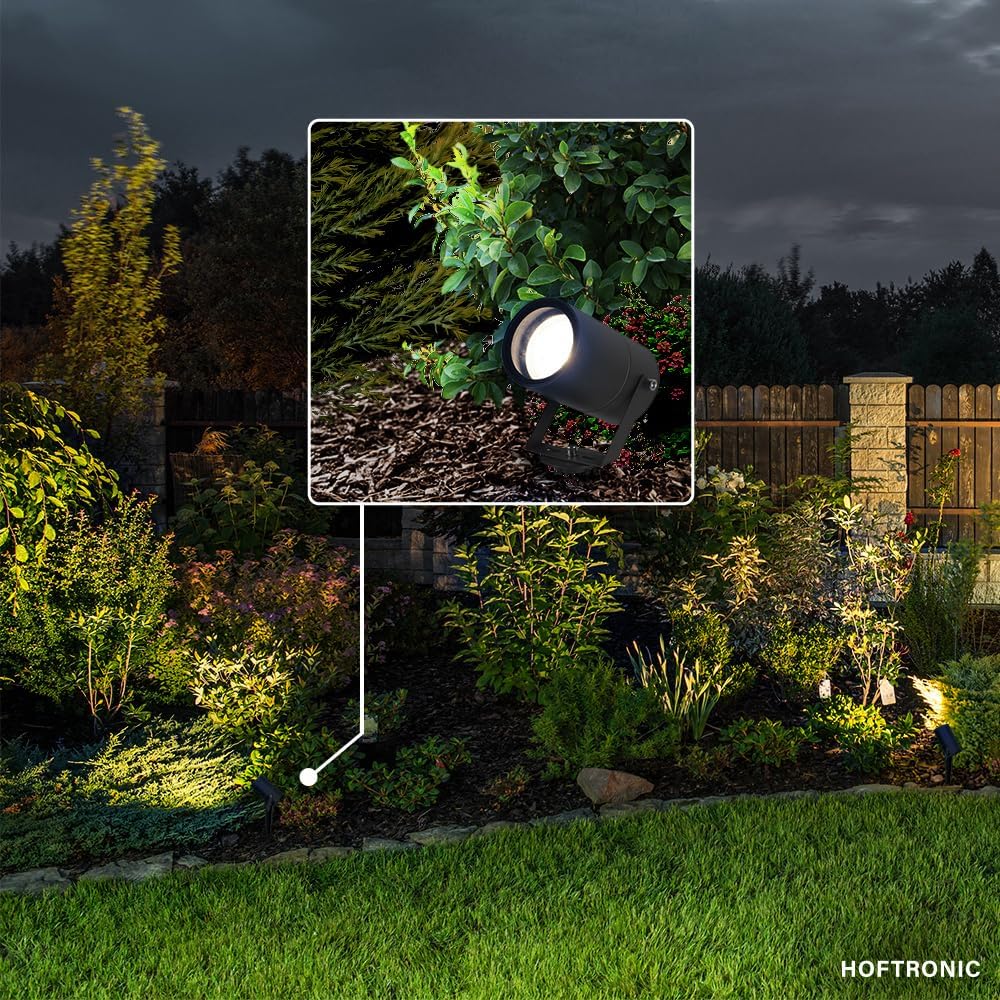 HOFTRONIC - 9er Spikey LED Strahler mit Erdspieß 5 Watt 400lm 2700K Schwarz IP65 wasserdicht Außenlampe für die Beleuchtung von Garten, Terrasse, Pflanzen, Wegen, Teich Außen-Strahler Gartenstrahler